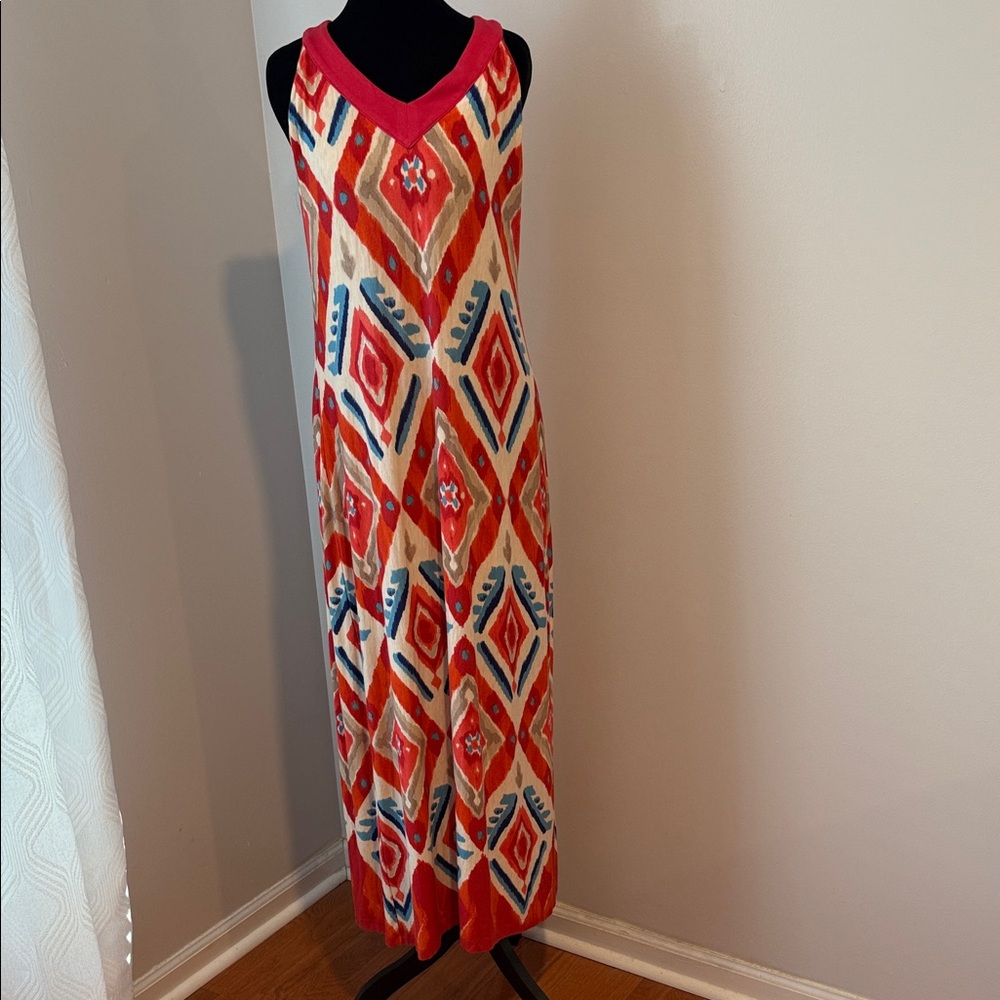 Chico's Red and Blue Patterned Maxi Dress